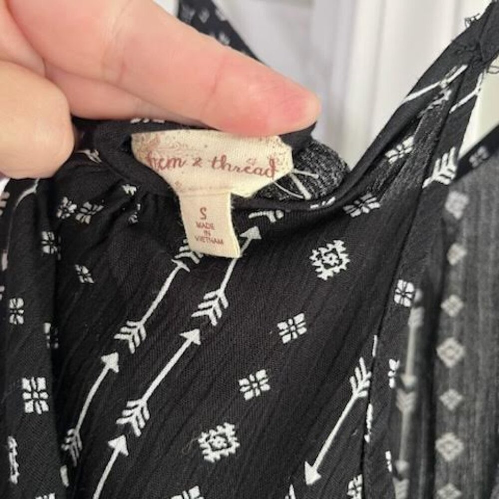 Hem & Thread Black White Printed Jump Suit Women's Small Baggy Boho Lagenlook - Picture 6 of 6